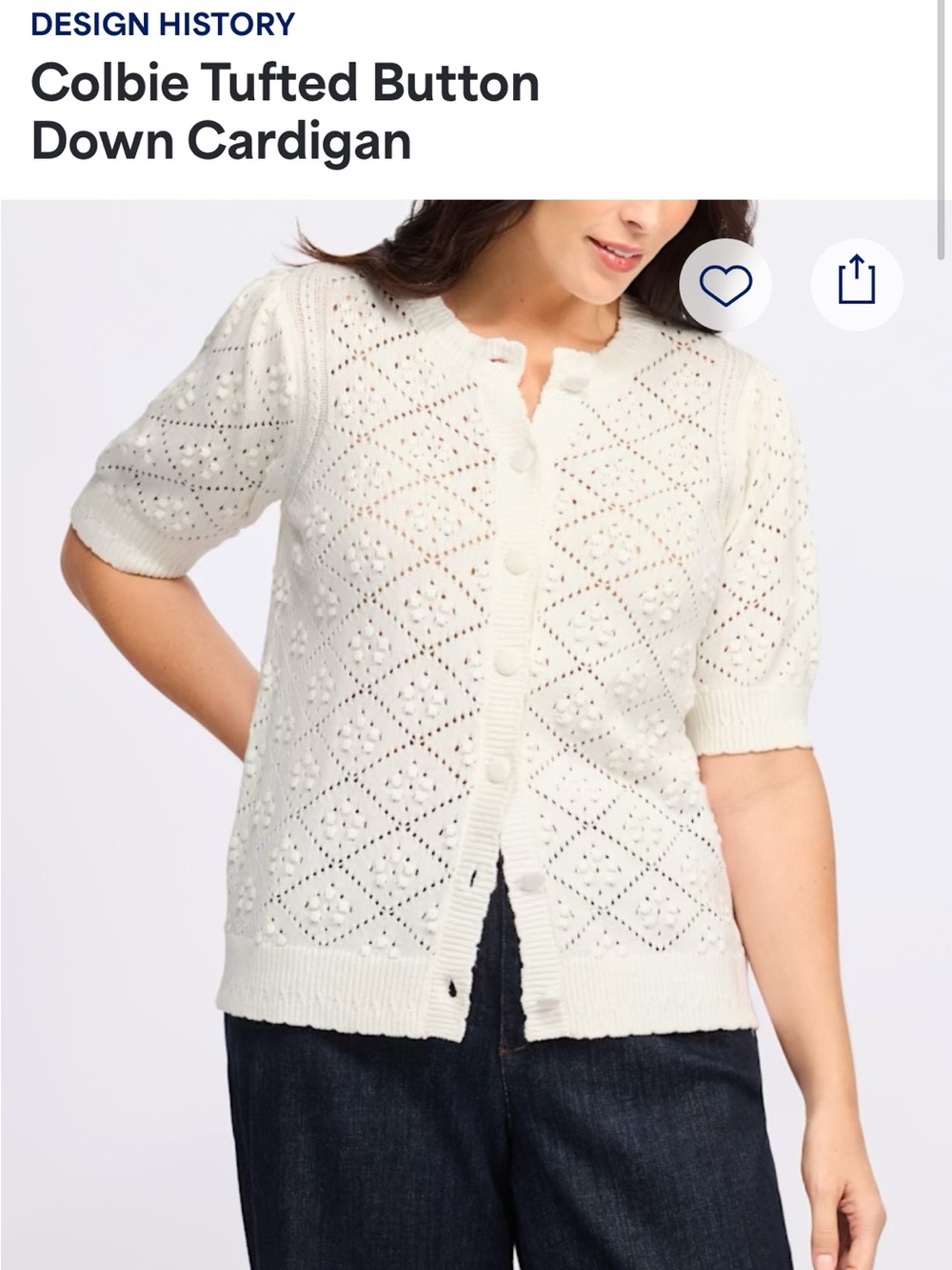 Design History Cream Pointelle Short-Sleeve Cardigan